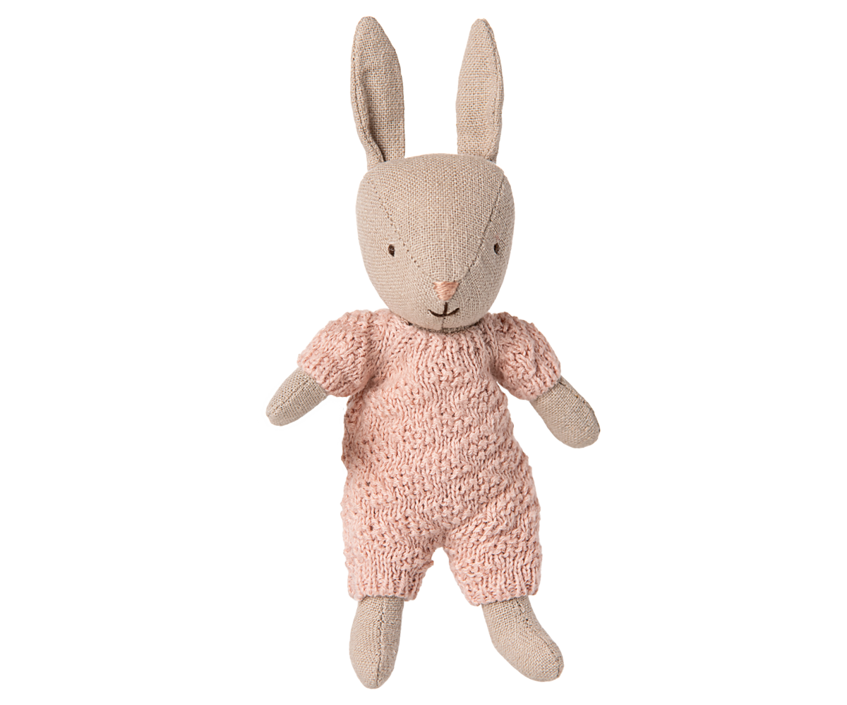 Maileg Rabbit, Micro - Sand - Rose knitted suit | Playroom Avenue