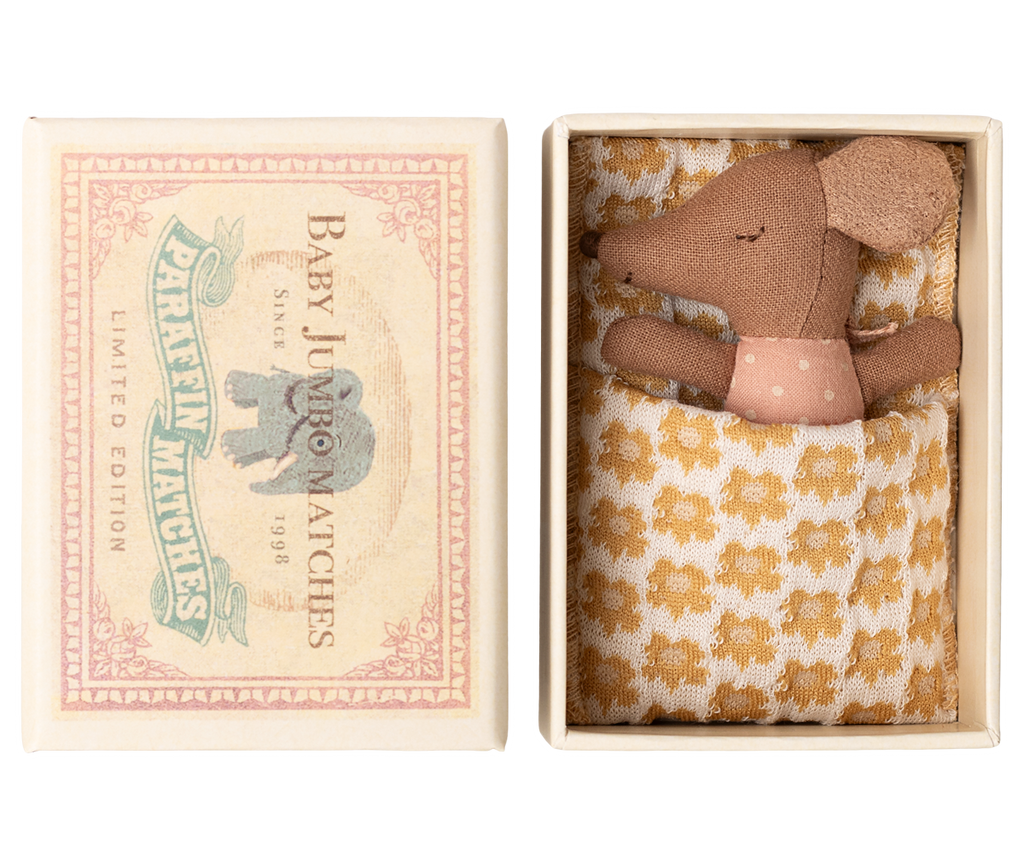 Maileg Sleepy wakey baby mouse in matchbox - Rose | Playroom Avenue