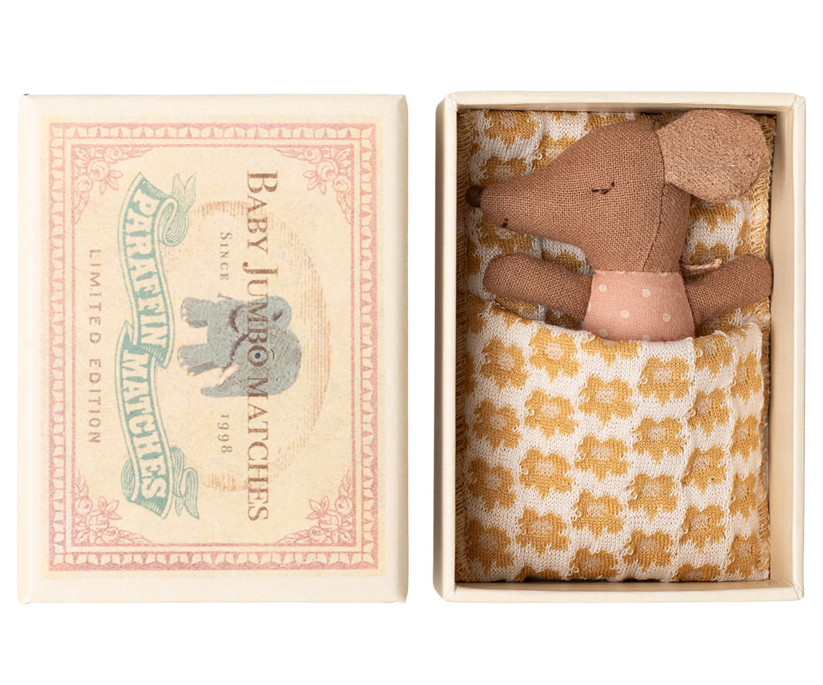 Maileg Sleepy wakey baby mouse in matchbox - Rose | Playroom Avenue