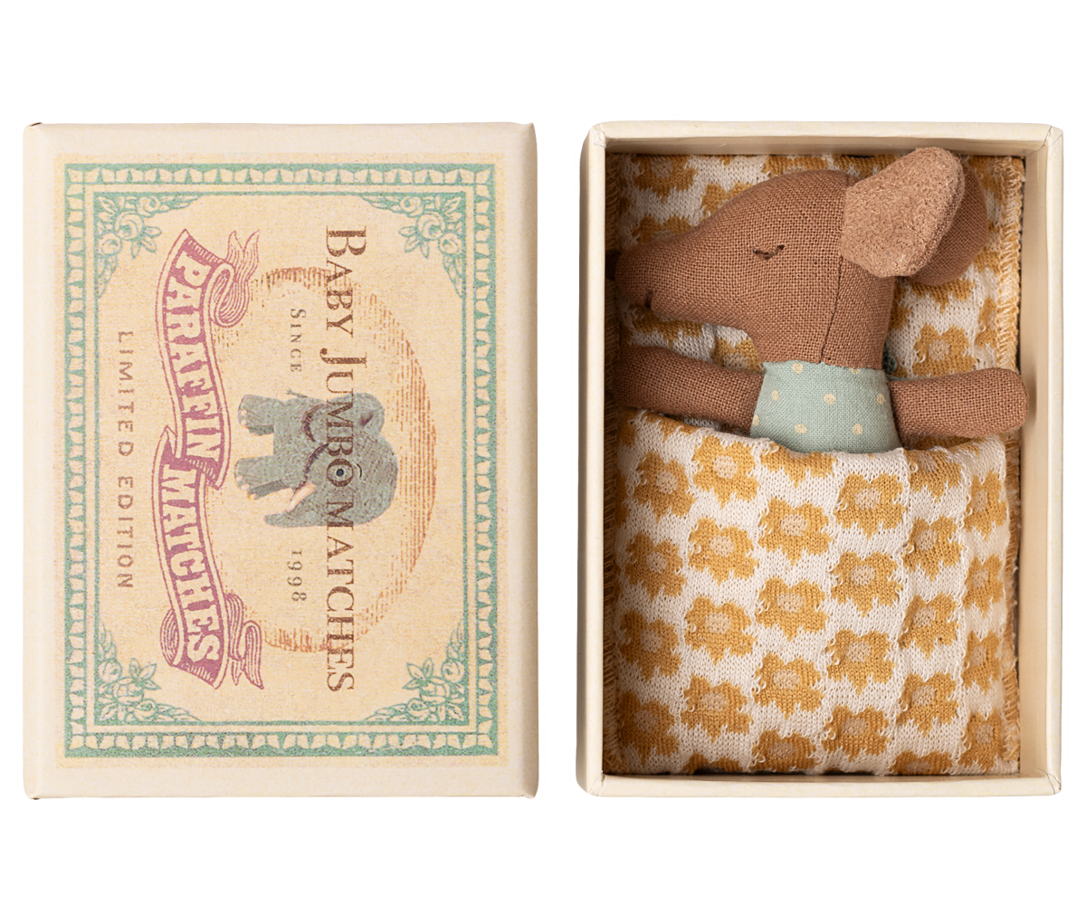 Maileg Sleepy wakey baby mouse in matchbox - Blue | Playroom Avenue