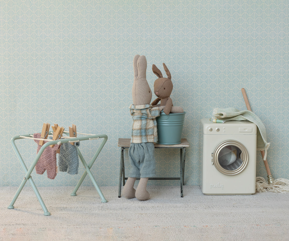 Maileg Rabbit, Micro - Brown - Blue knitted suit | Playroom Avenue