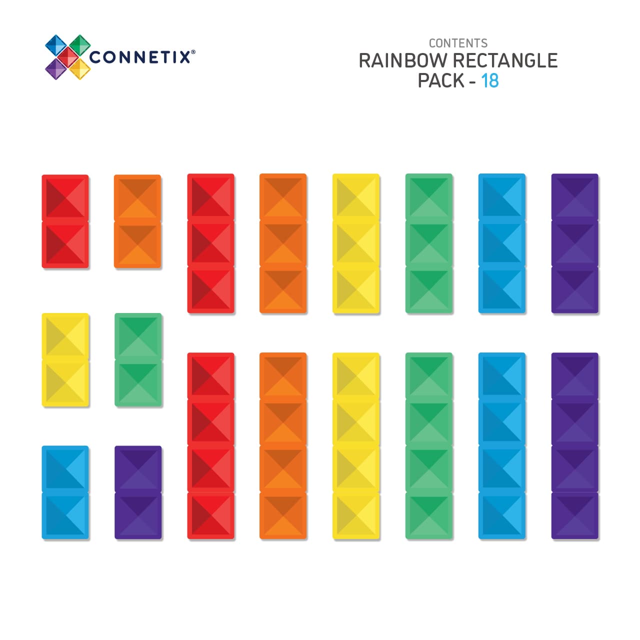 Connetix Magnetic Tiles | Rainbow Rectangle Pack (18 pcs.)