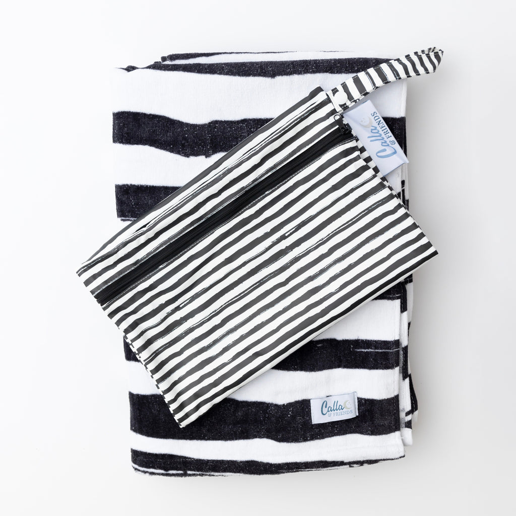 Calla and Friends The Kenzie Beach Towel - Brush Stripes BLACKOUT | Playroom Avenue