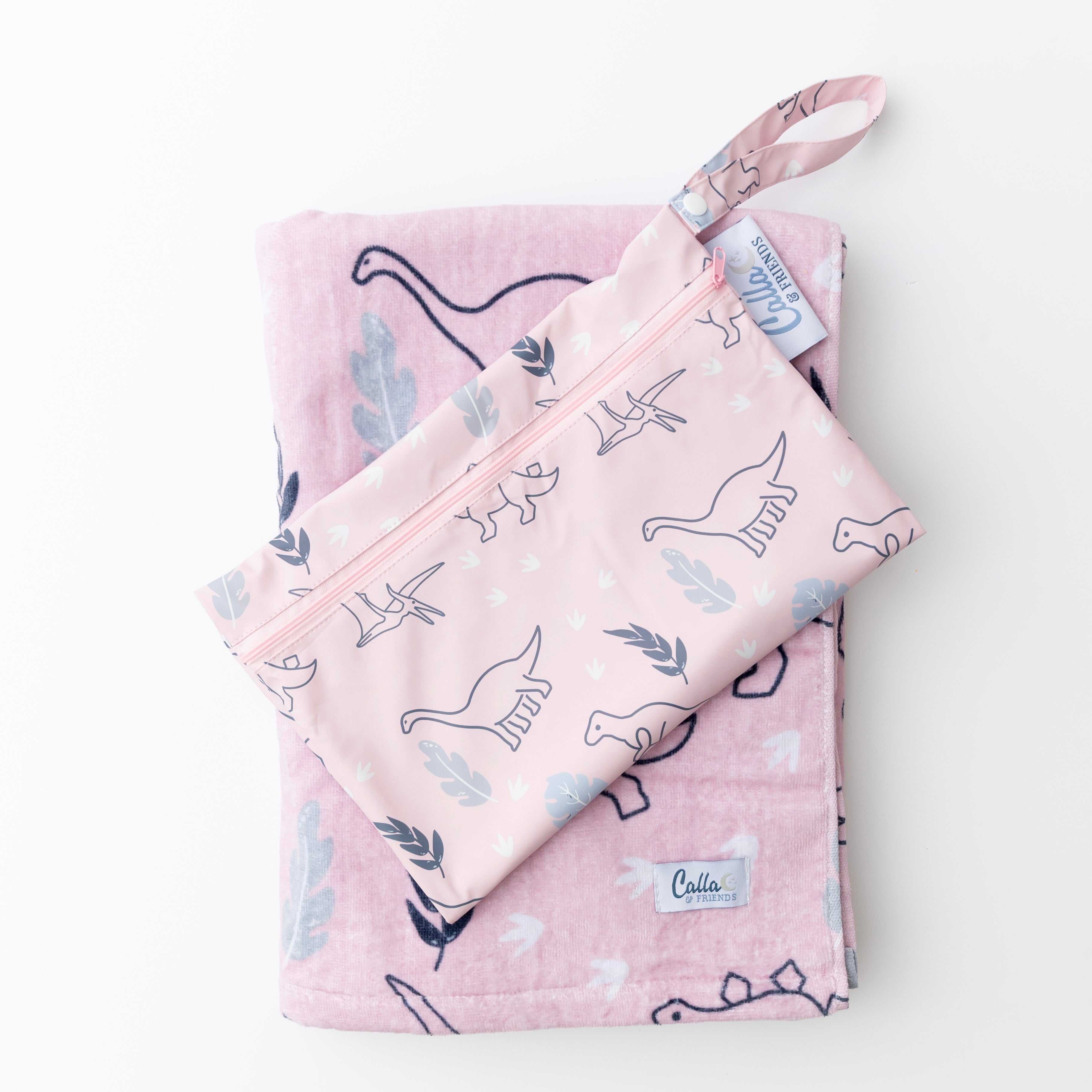 Calla and Friends The Kenzie Beach Towel - Dinos Petal Pink | Playroom Avenue