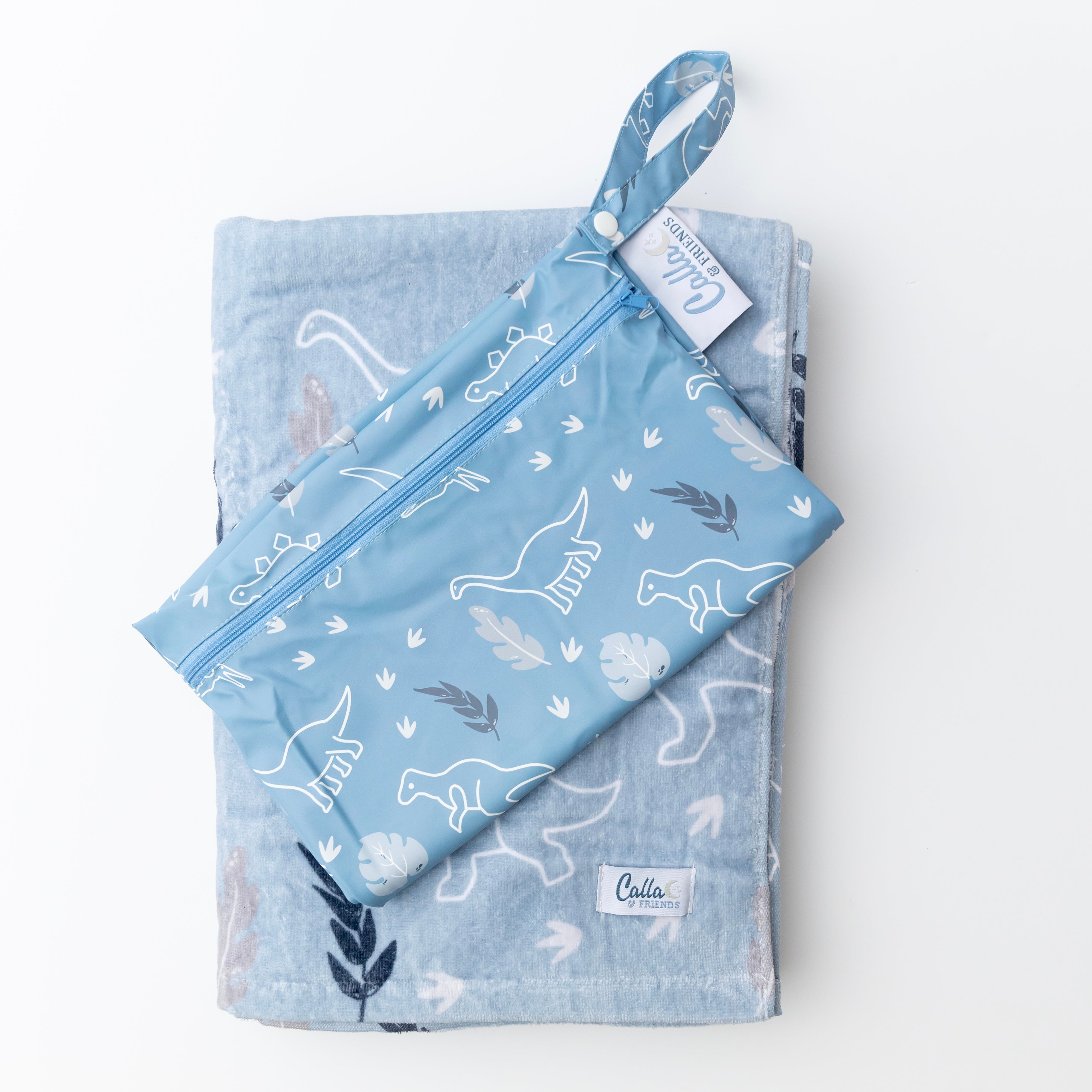 Calla and Friends The Kenzie Beach Towel - Dinos Powder Blue | Playroom Avenue