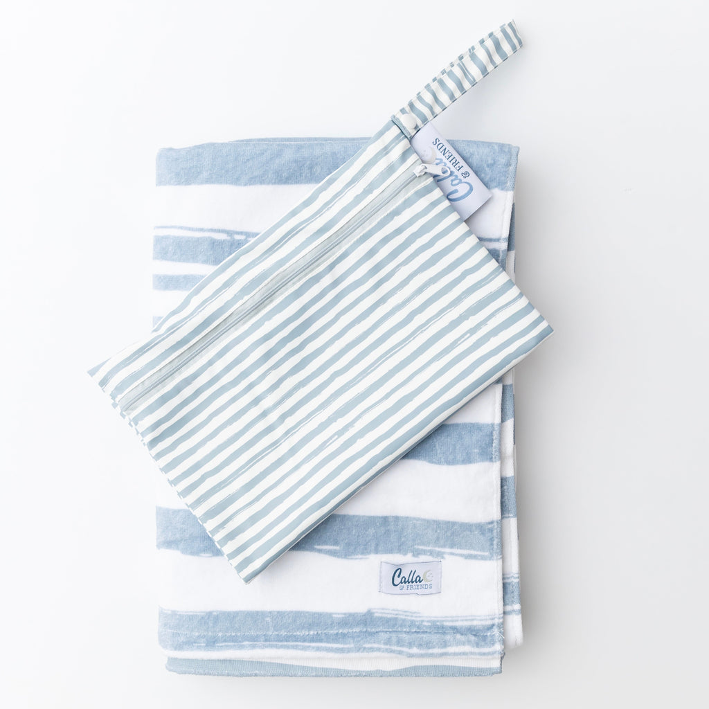 Calla and Friends The Kenzie Beach Towel - Brush Stripes Powder Blue | Playroom Avenue