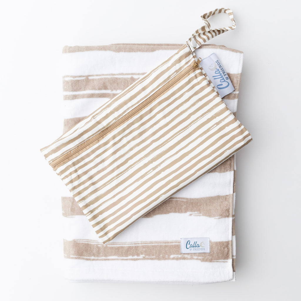 Calla and Friends The Kenzie Beach Towel - Brush Stripes Fawn | Playroom Avenue
