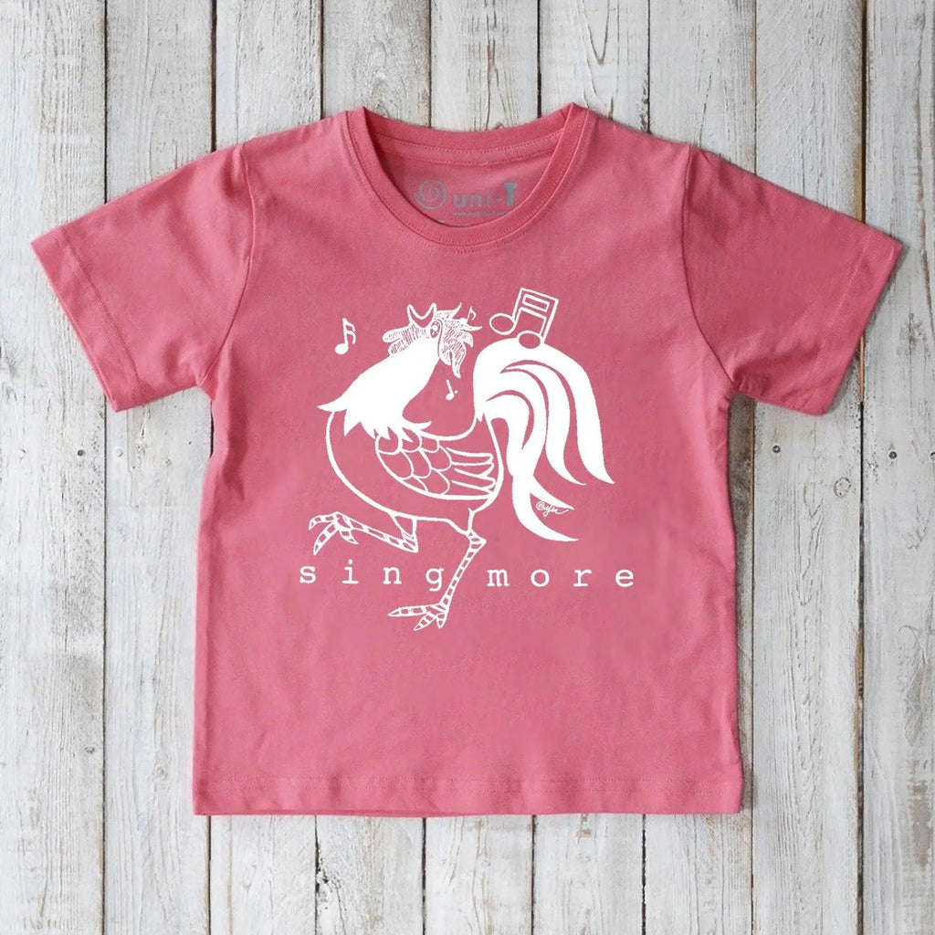 Uni-T "Sing More" Rooster T-Shirt for Kids Sunset Pink | Playroom Avenue