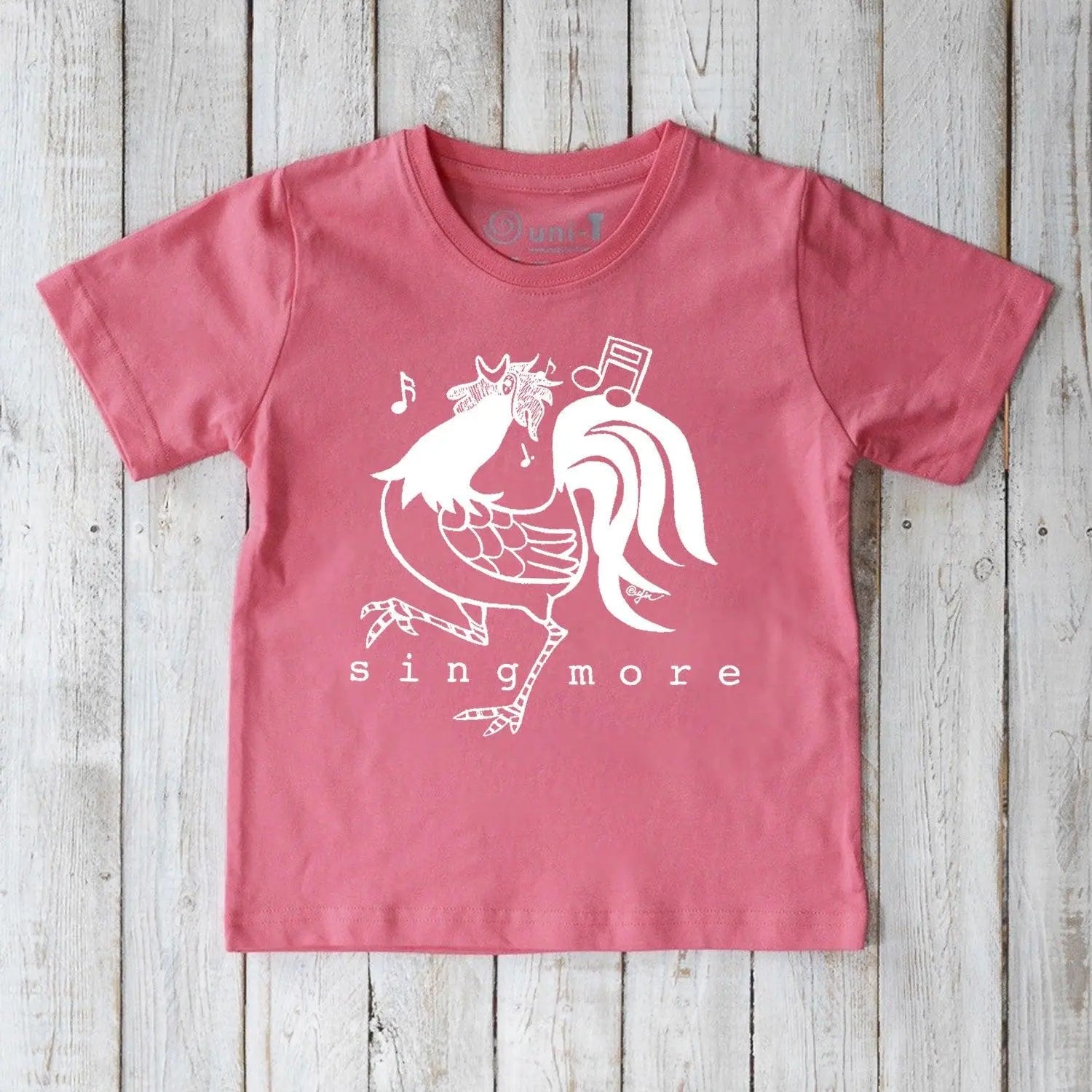 Uni-T "Sing More" Rooster T-Shirt for Kids Sunset Pink | Playroom Avenue