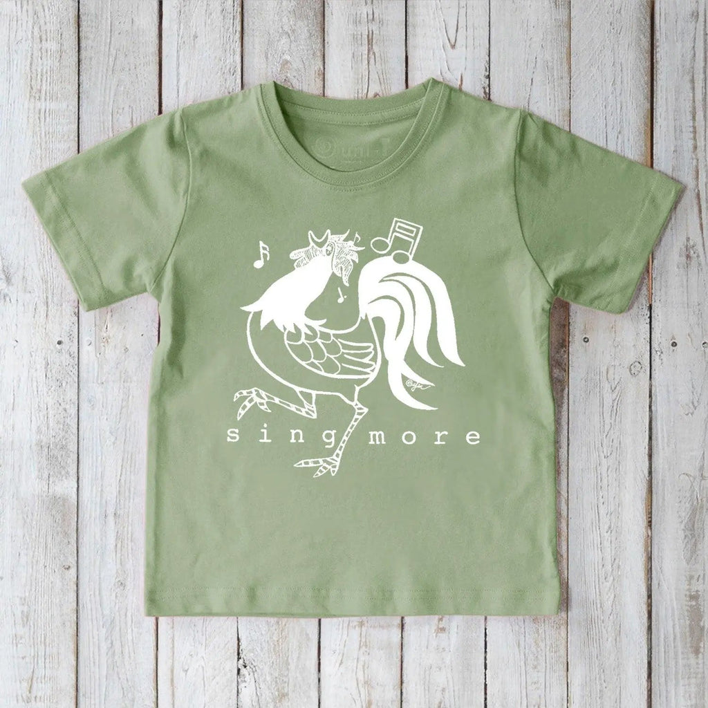 Uni-T "Sing More" Rooster T-Shirt for Kids Sage | Playroom Avenue