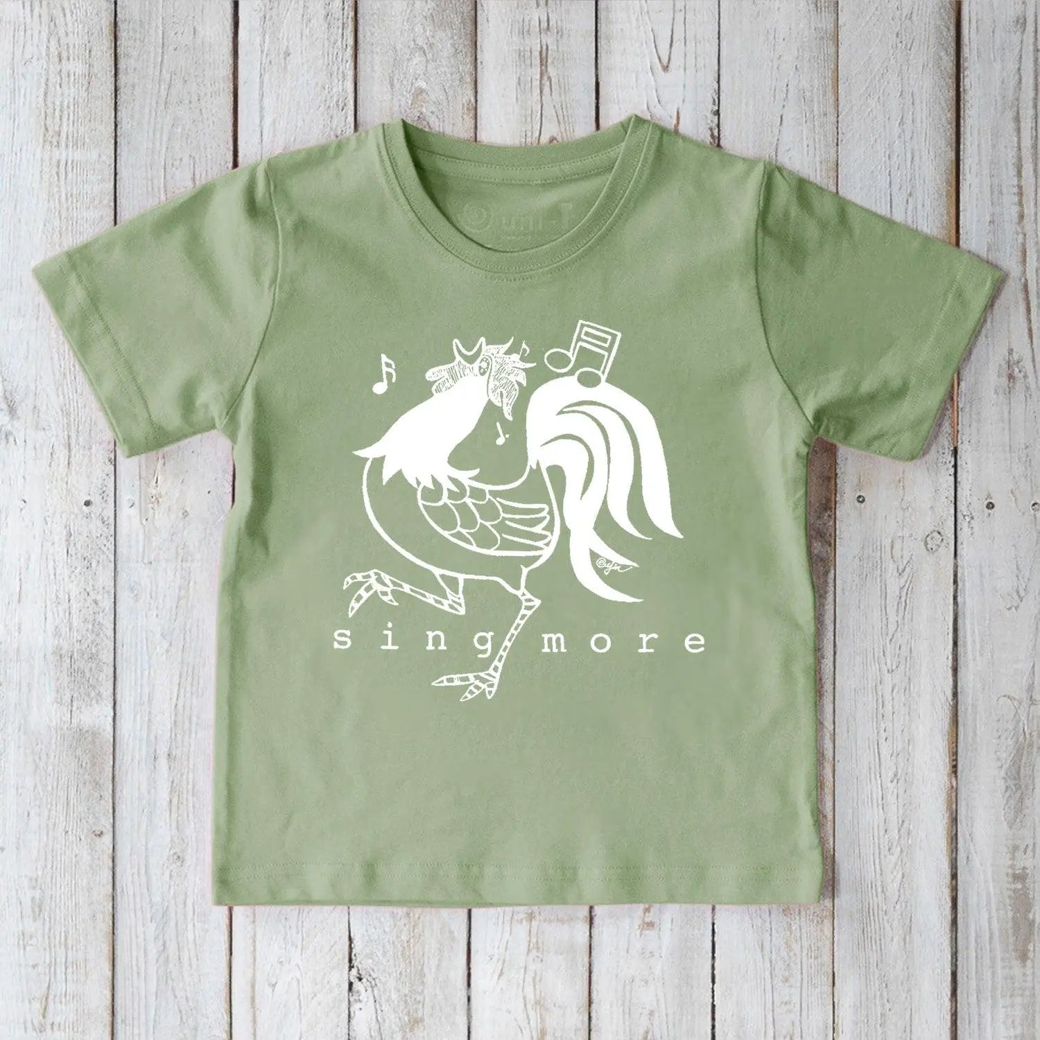Uni-T "Sing More" Rooster T-Shirt for Kids Sage | Playroom Avenue