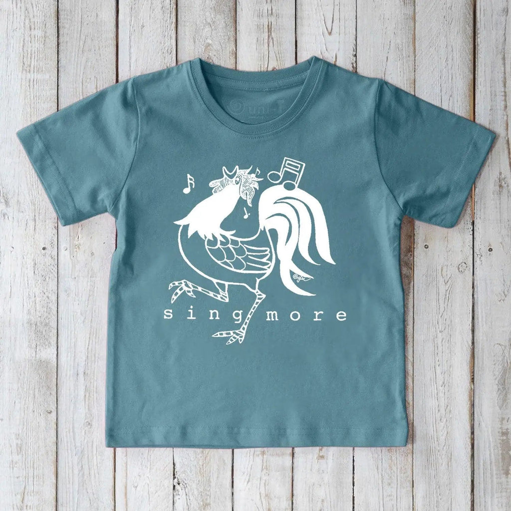Uni-T "Sing More" Rooster T-Shirt for Kids Marine Blue | Playroom Avenue