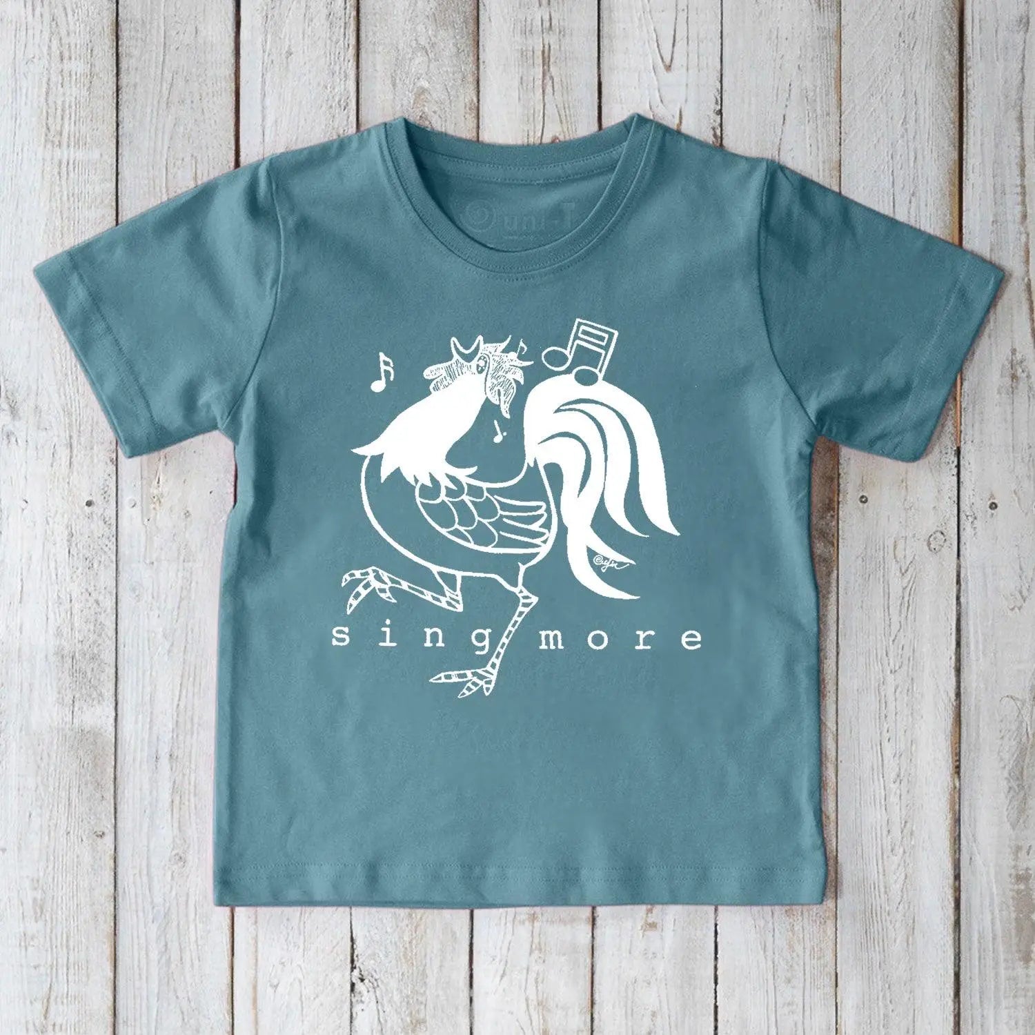 Uni-T "Sing More" Rooster T-Shirt for Kids Marine Blue | Playroom Avenue