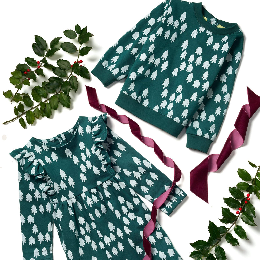 Mon Coeur Recycled Cotton Snowy Pine Ruffle Dress | Playroom Avenue