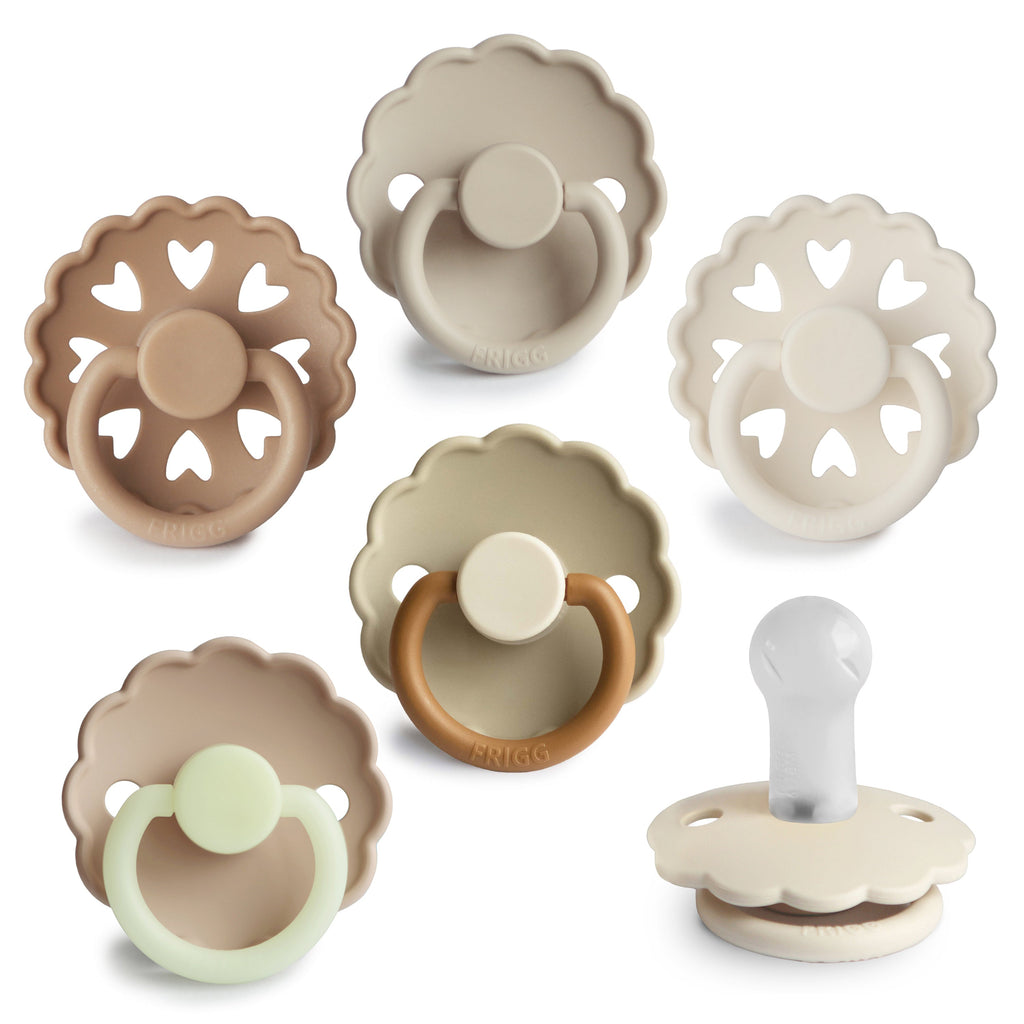 FRIGG Silicone Pacifier 6-Pack Cinnamon Charm 6-18 Months | Playroom Avenue