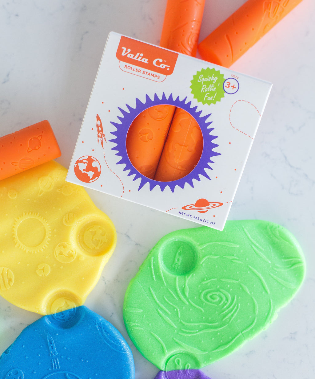 Space Play Dough Rollers (set of 4) 1"x4" Orange Silicone | Playroom Avenue