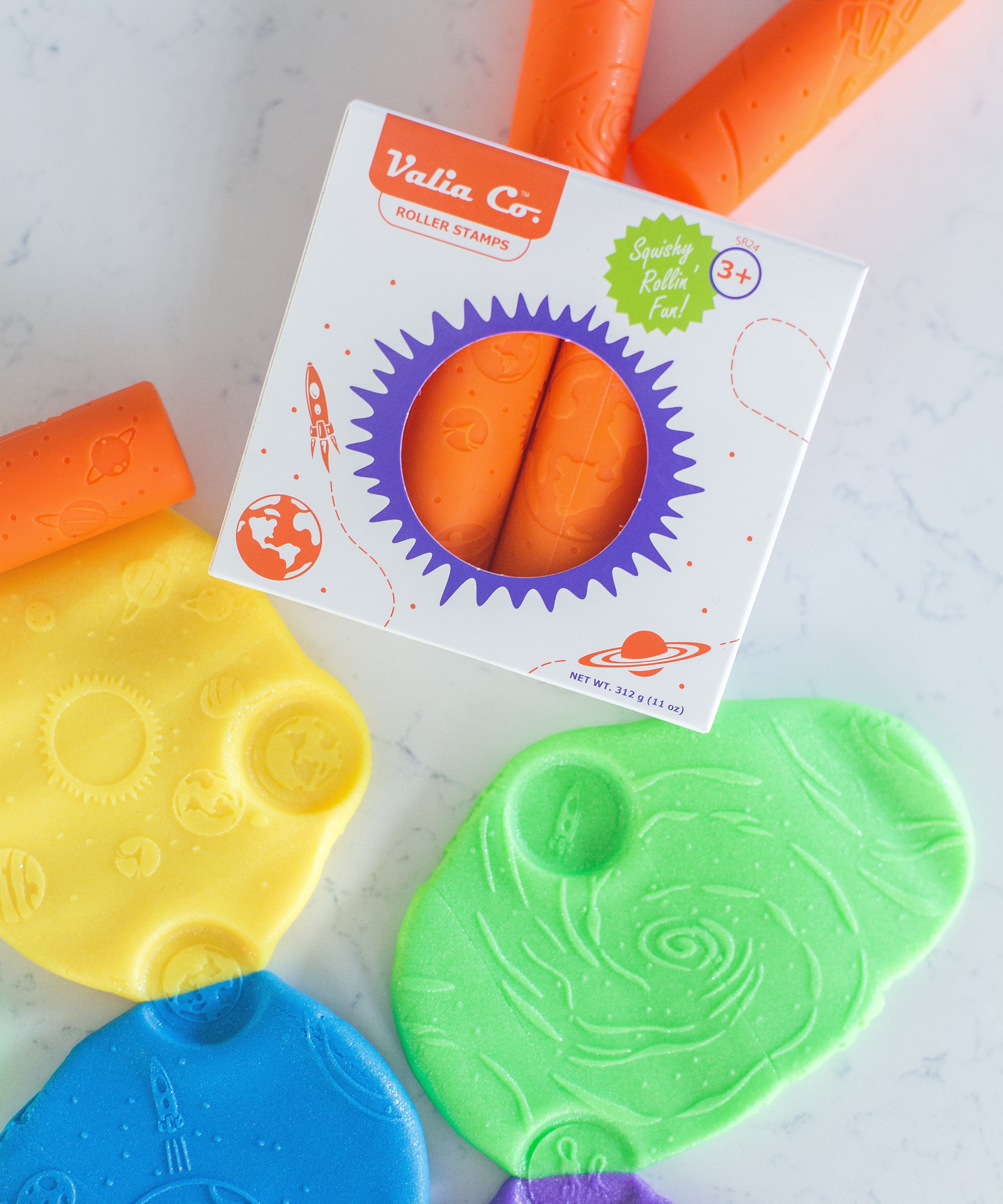 Space Play Dough Rollers (set of 4) 1"x4" Orange Silicone | Playroom Avenue