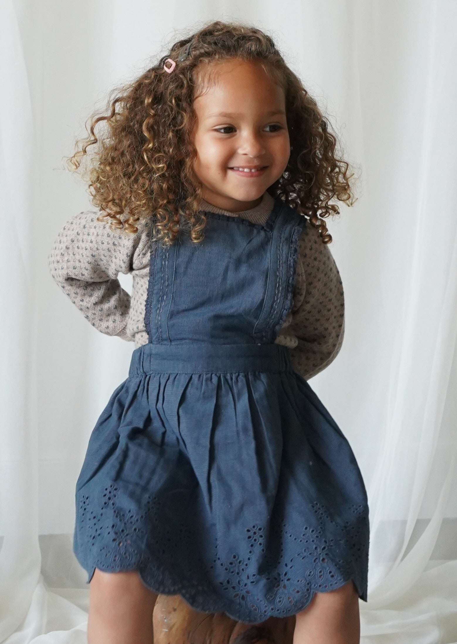 La Petit Lapin Elea | Corduroy Cotton Anglaise Dress | Vintage Blue | Playroom Avenue