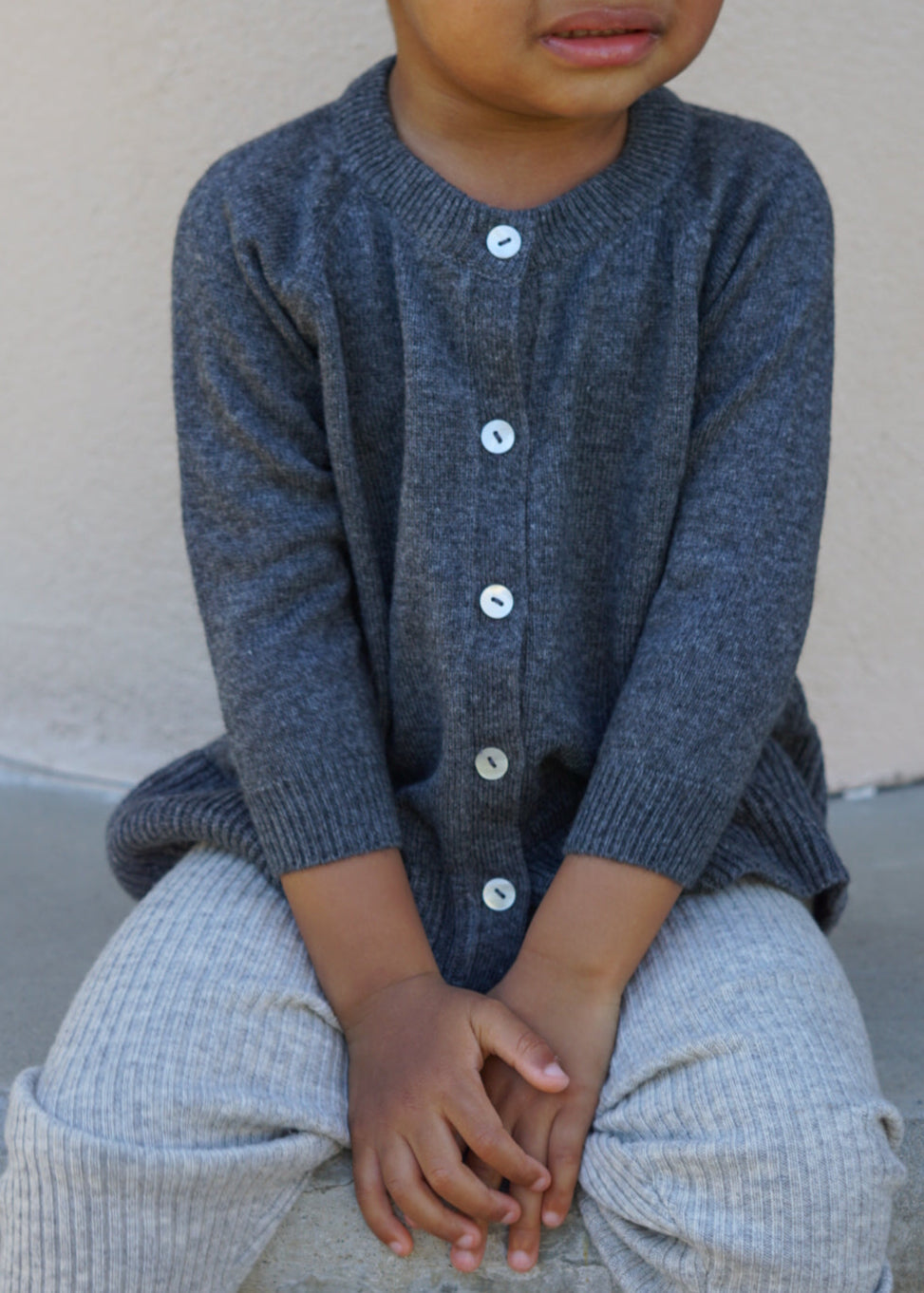 La Petit Lapin Cashmere & Merino Wool Knit Cardigan | Dark Gray Melange | Playroom Avenue