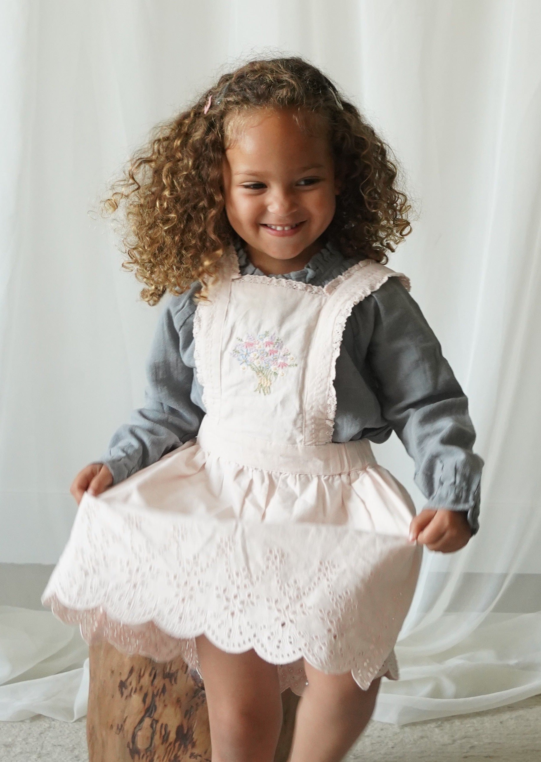 La Petit Lapin Elea | Corduroy Cotton Anglaise Dress | Primrose | Playroom Avenue