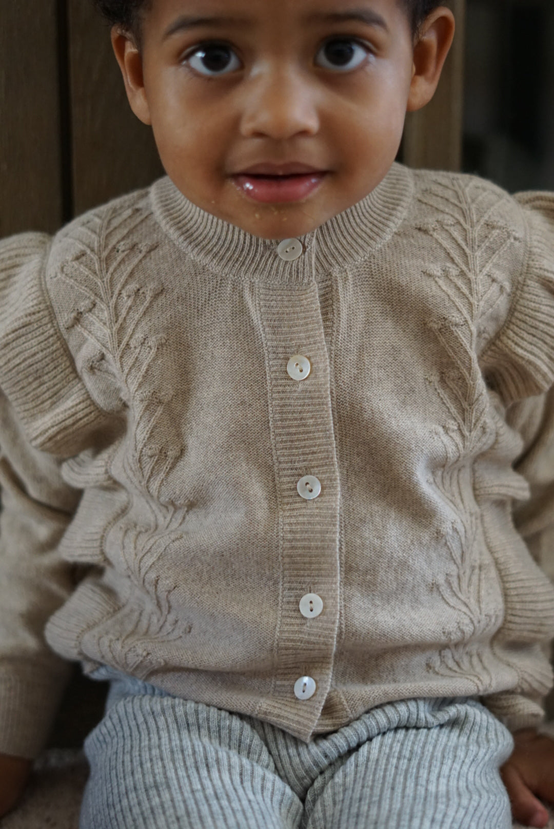 La Petit Lapin Cashmere Frill Applique Cardigan | Ecru | Playroom Avenue