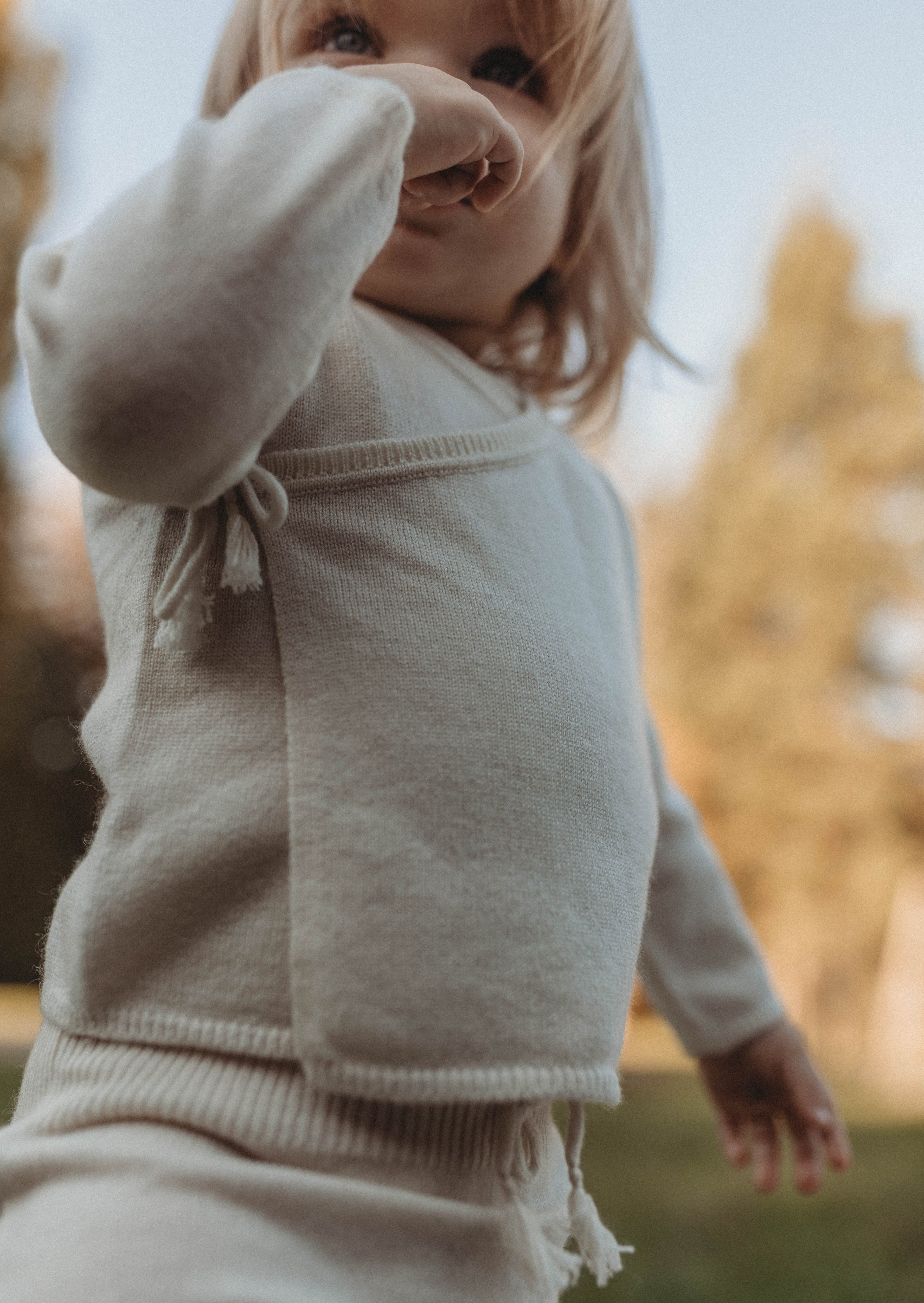 La Petit Lapin Cashmere Wrap Cardigan | Pure Beige | Playroom Avenue