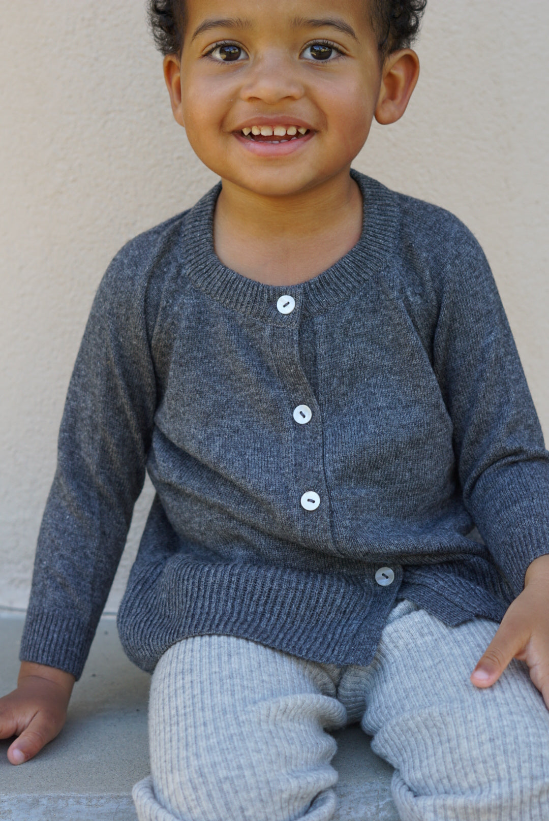 La Petit Lapin Cashmere & Merino Wool Knit Cardigan | Dark Gray Melange | Playroom Avenue