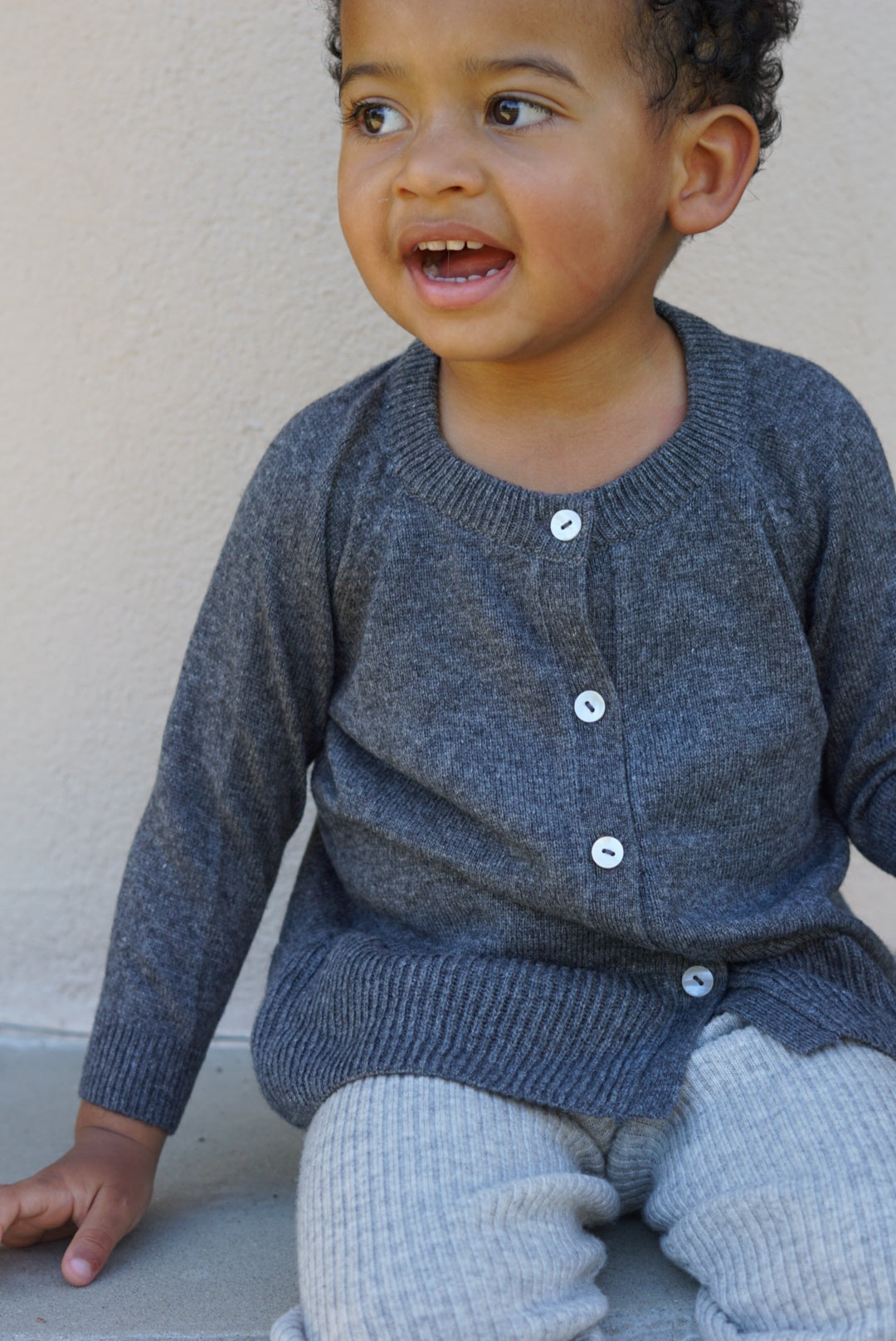La Petit Lapin Cashmere & Merino Wool Knit Cardigan | Dark Gray Melange | Playroom Avenue
