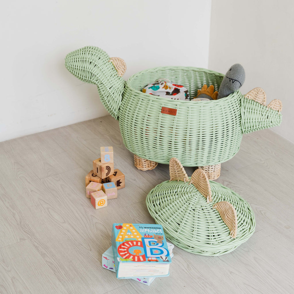 Momiji Dinosaur Storage Basket - Mint Green | Playroom Avenue