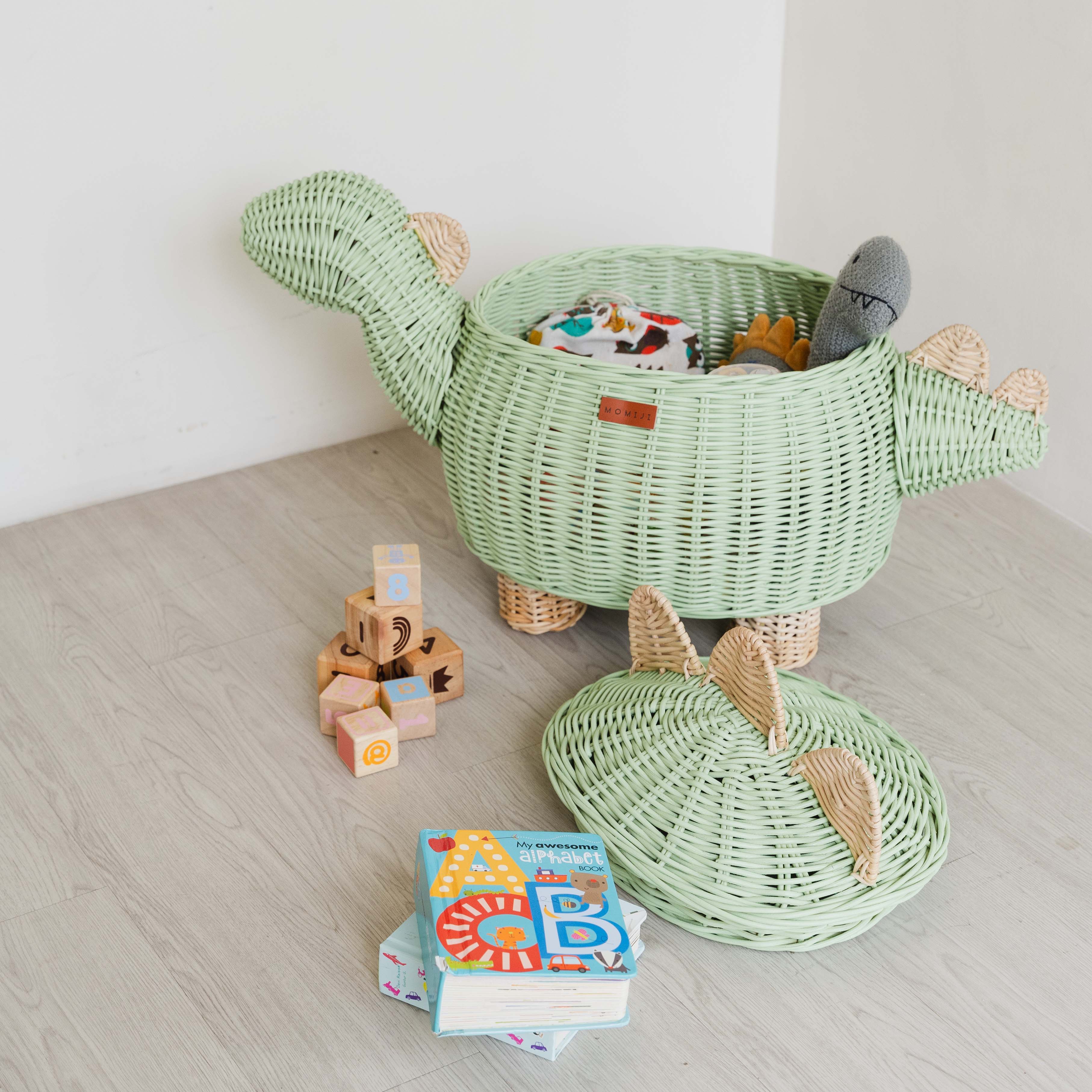 Momiji Dinosaur Storage Basket - Mint Green | Playroom Avenue