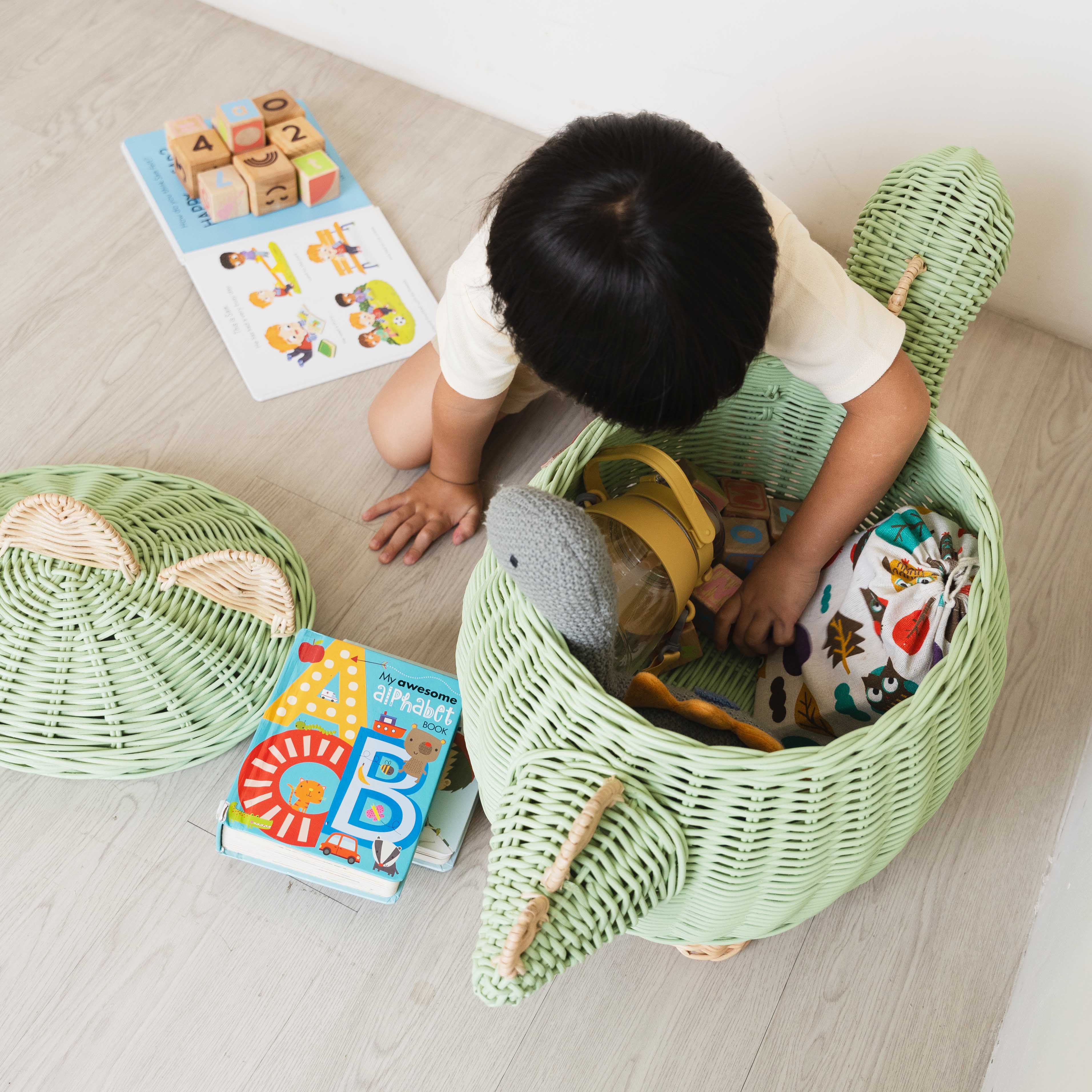 Momiji Dinosaur Storage Basket - Mint Green | Playroom Avenue