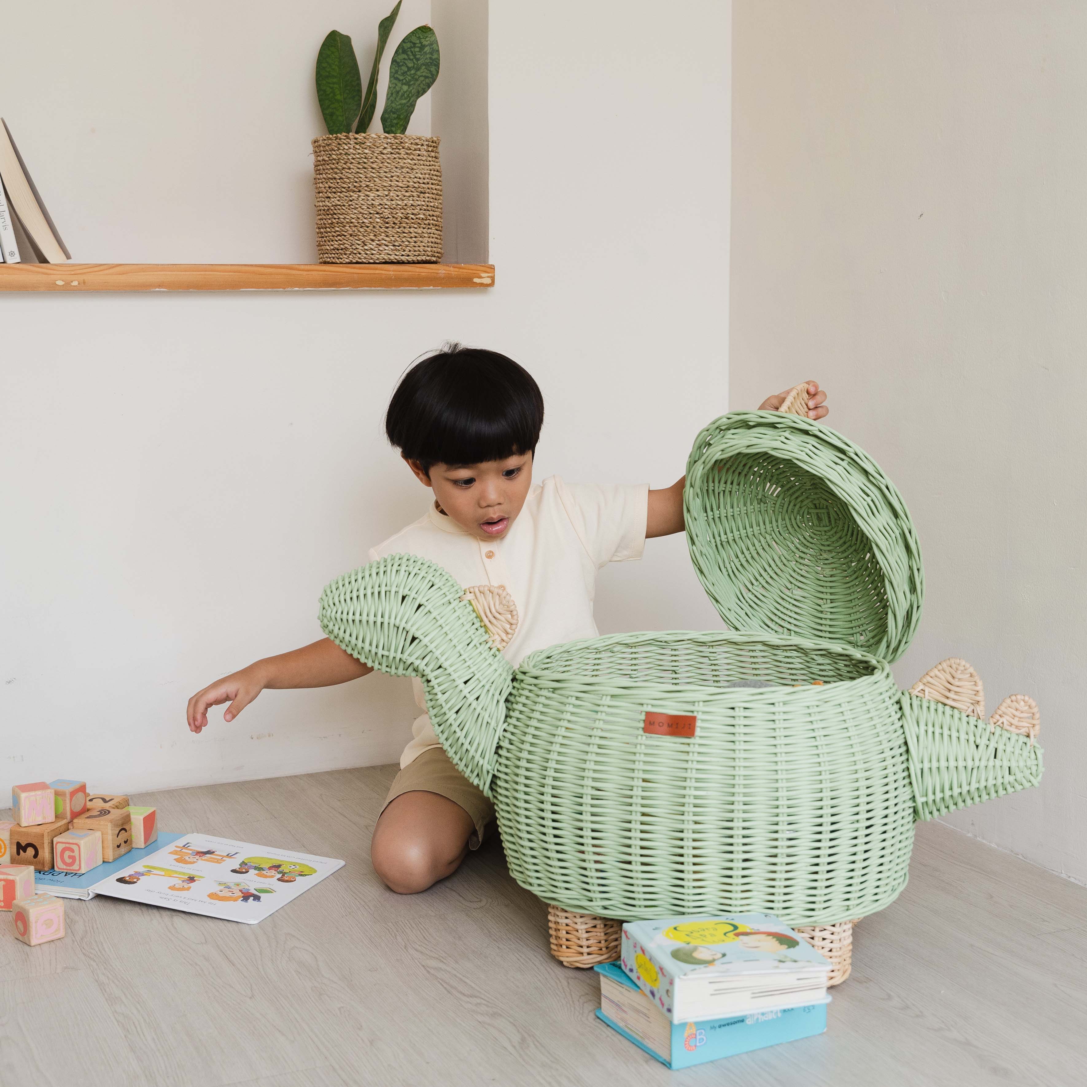 Momiji Dinosaur Storage Basket - Mint Green | Playroom Avenue