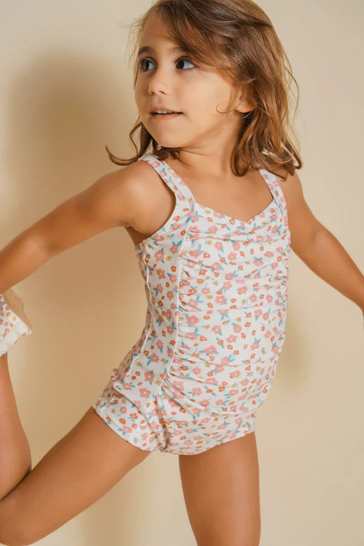 GRECH & CO. Vintage Girls 1 Piece Swimsuit | UPF + Recycled - Sunset Meadow | Playroom Avenue