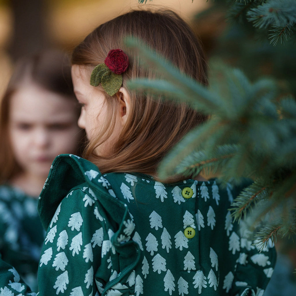 Mon Coeur Recycled Cotton Snowy Pine Ruffle Dress | Playroom Avenue
