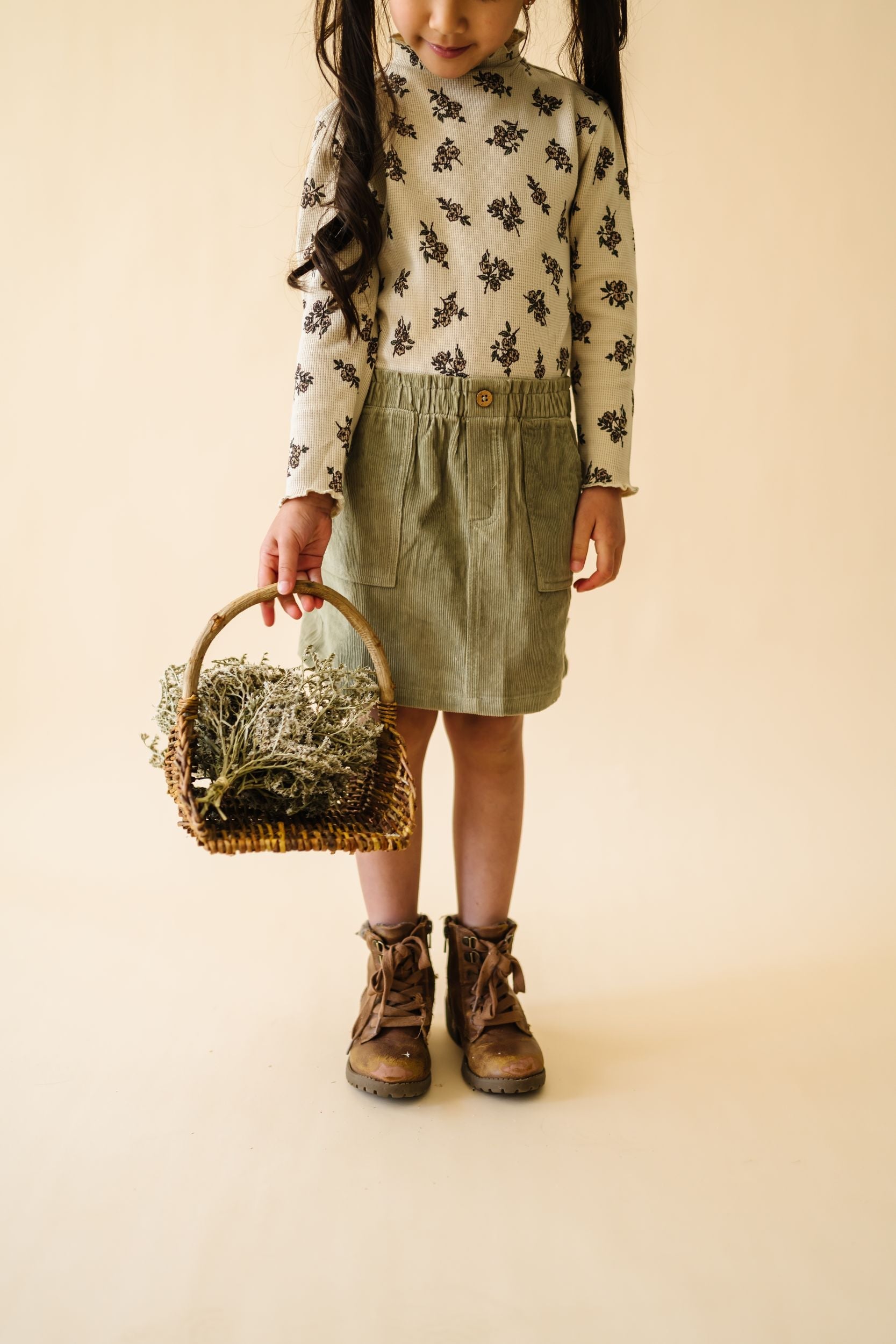 Makemake Organics Organic Tee and Corduroy Skirt Set - Olive