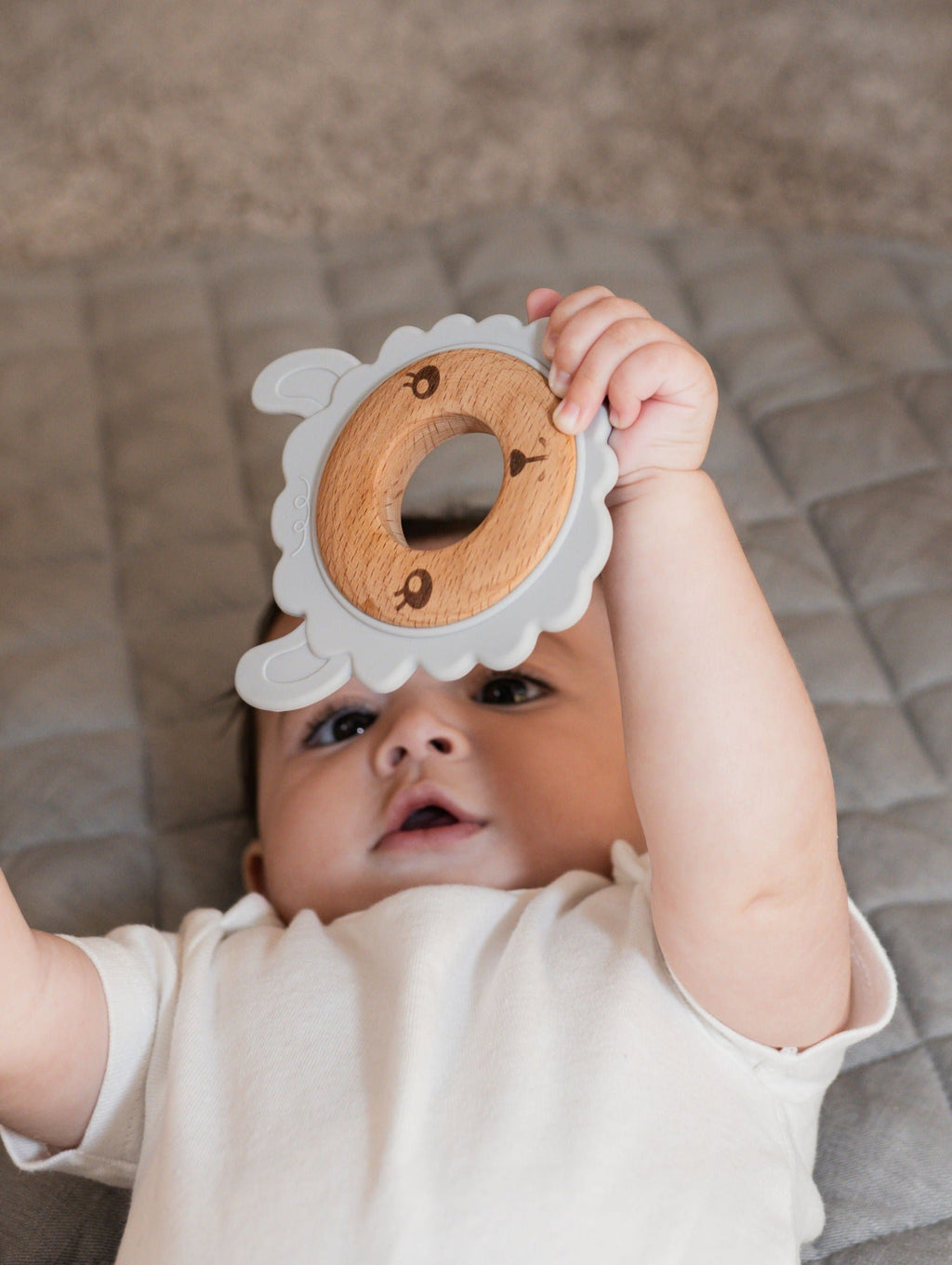 Poppyseed Play Silicone & Wood Teethers Gray Lamb | Playroom Avenue