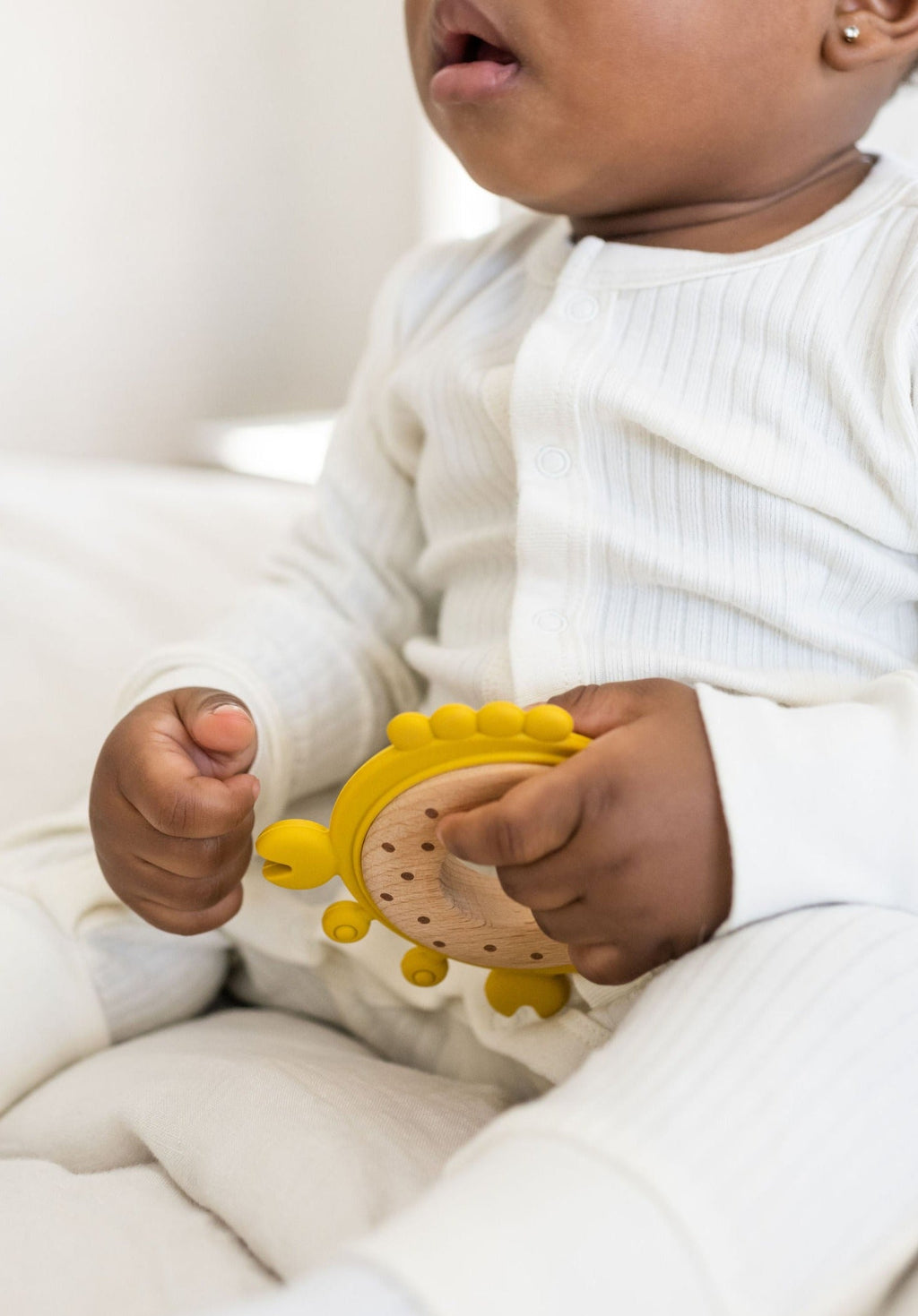 Poppyseed Play Silicone & Wood Teethers Yellow Crab | Playroom Avenue
