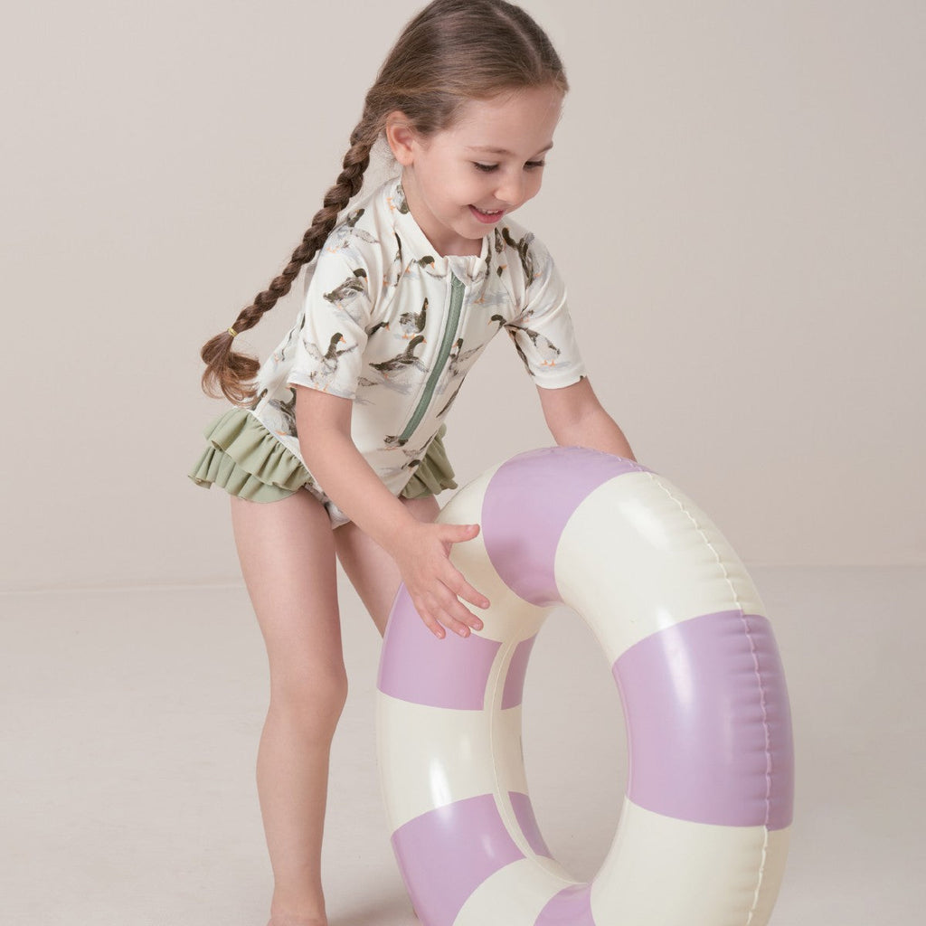 Milkbarn Giraffe Short Sleeve Ruffled One-Piece Swimsuit | Playroom Avenue