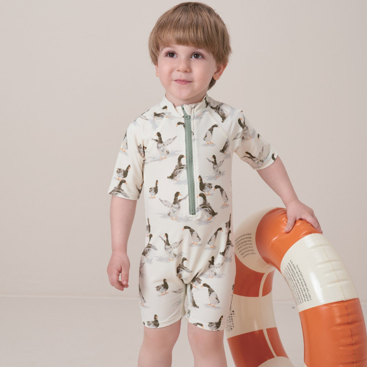 Milkbarn Giraffe Zipper Short Sleeve Shortall Swimsuit