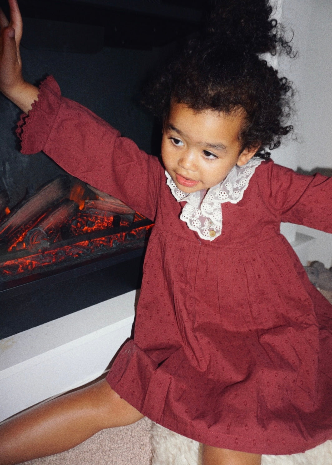 La Petit Lapin Harper | Swiss Dot Cotton Lace Dress | Merlot | Playroom Avenue