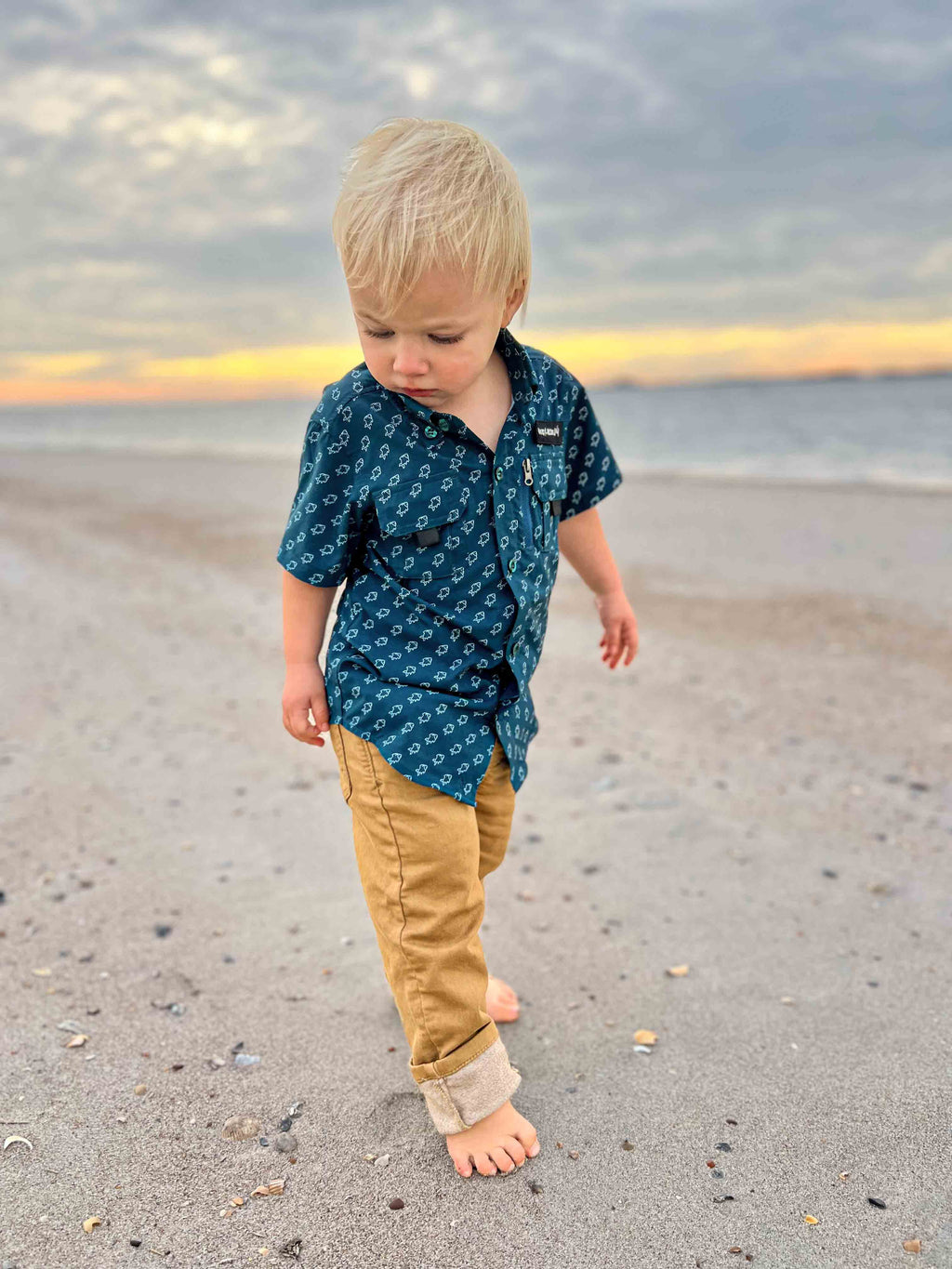 Keep the Littles Wild Fishing shirt button up- blue fish | Playroom Avenue