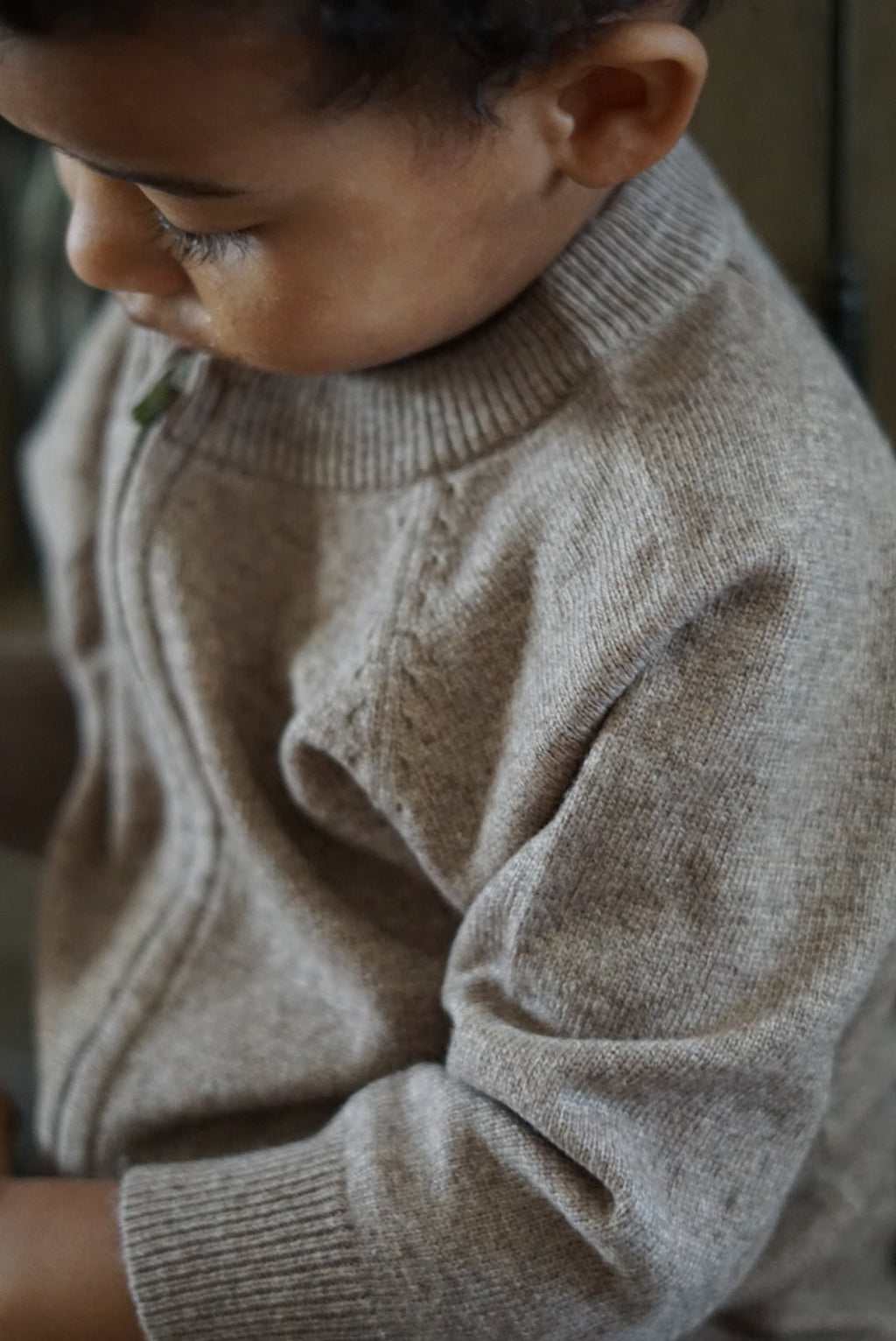 La Petit Lapin Cashmere & Merino Wool Zip Cardigan | Beige Melange | Playroom Avenue