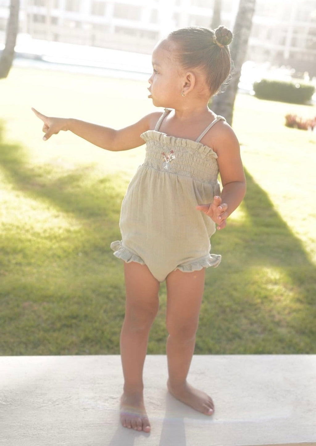 La Petit Lapin Gabrielle | Organic Muslin Cotton Bouquet Onesie | Sage | Playroom Avenue