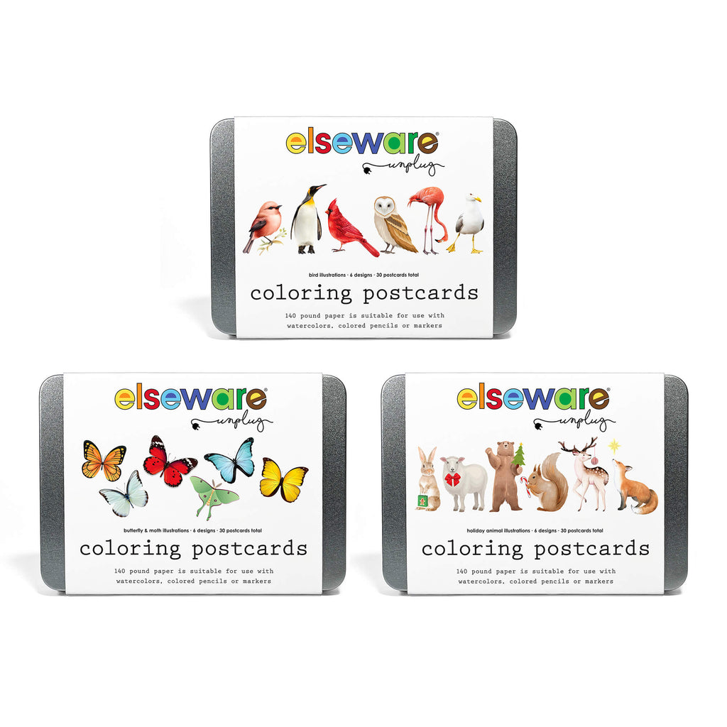 elseware unplug Coloring Postcards w/ 6 Designs (30 cards) | Playroom Avenue