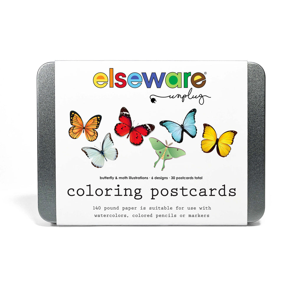 elseware unplug Coloring Postcards w/ 6 Designs (30 cards) Butterfly & Moth | Playroom Avenue