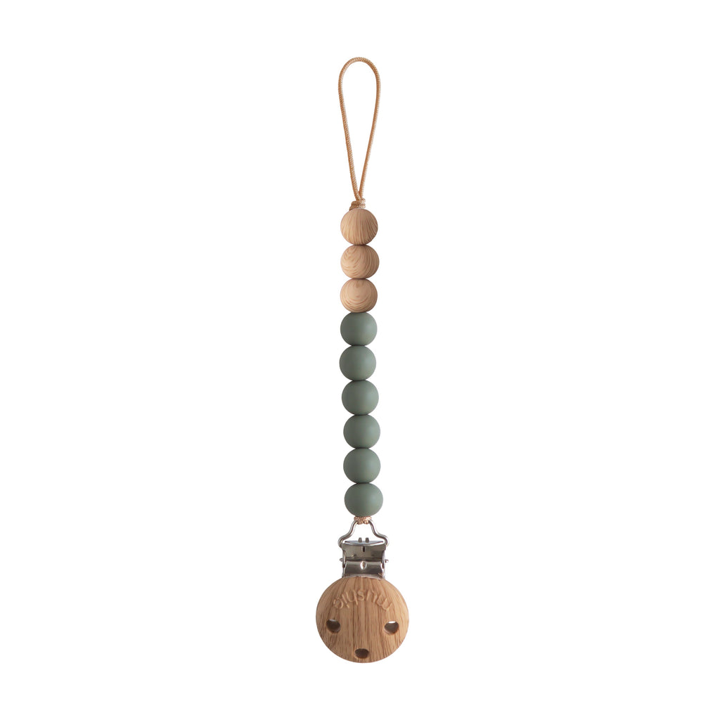Mushie Silicone Pacifier Clip | Eva Dried Thyme | Playroom Avenue