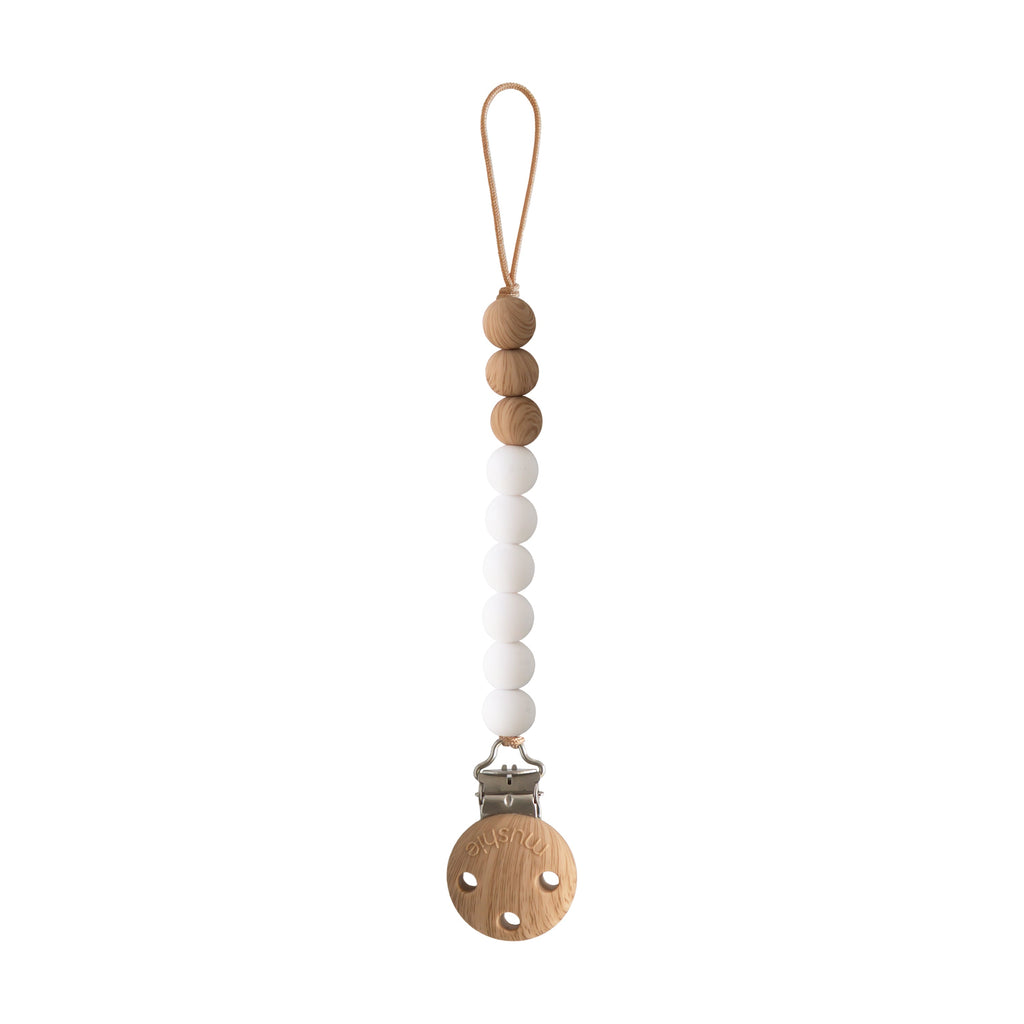 Mushie Silicone Pacifier Clip | Eva White | Playroom Avenue