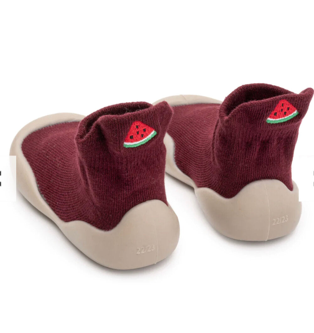 Ozznek Shoes Organic Cotton Sock Shoes – Flexible, Non-Slip Baby Socks - Fruity maroon | Playroom Avenue