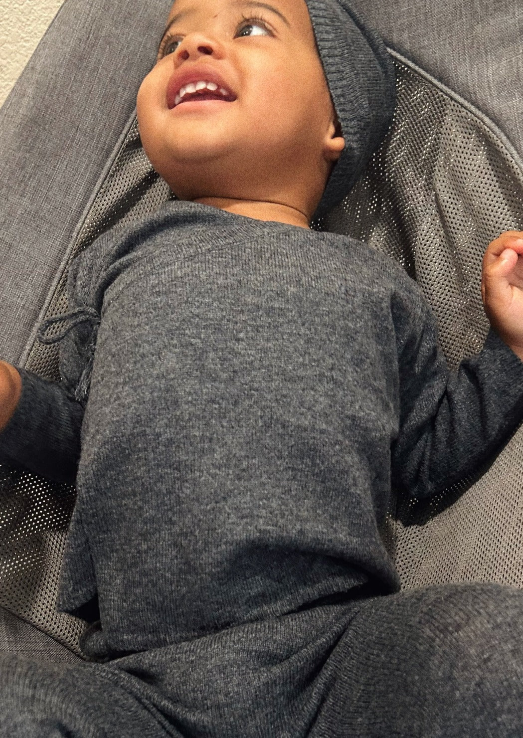 La Petit Lapin Cashmere Wrap Cardigan | Dark Gray Melange | Playroom Avenue