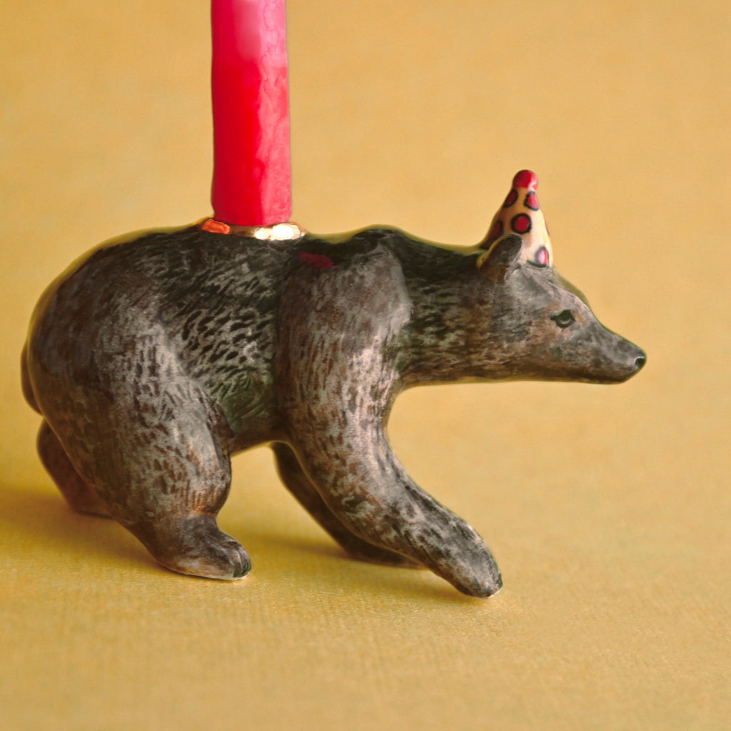 Camp Hollow Bear Cake Topper | Porcelain Party Animal | Candle Holder